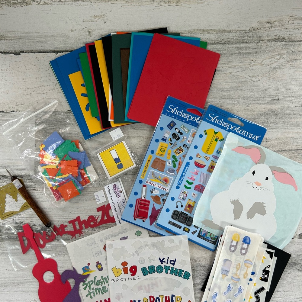 SCRAPBOOKING Lot of Brads Stickers Punch Out Art Work Goodies